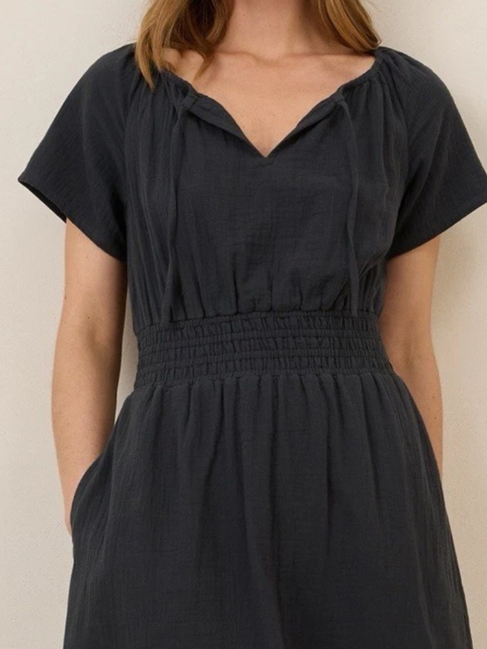 Pact coastal double gauze midi dress in soft black sz M - Picture 4 of 11